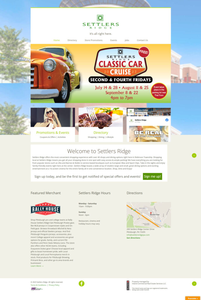 Settlers Ridge website home page